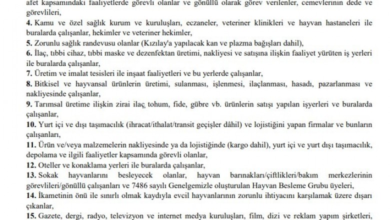 Haziran ayı normallesme tedbirleri genelgesi